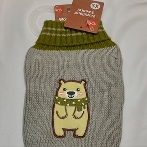 Pet Central Woodland Winter Bear Gray & Green Dog Sweater Size Extra Small NWT